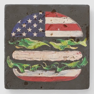 Porta-copo De Pedra Hamburger América (Pintura Preta Nº 5)