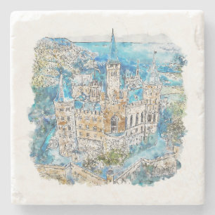 Porta-copo De Pedra Hand Drawn Watercolor Hohenzollern Castle Alemanha