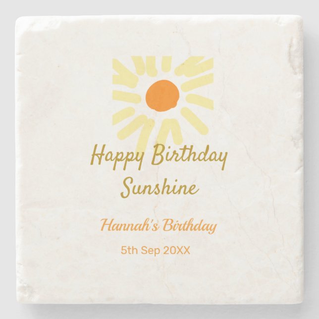 Porta-copo De Pedra Happy birthday sunshine yellow orange birthday boh (Frente)