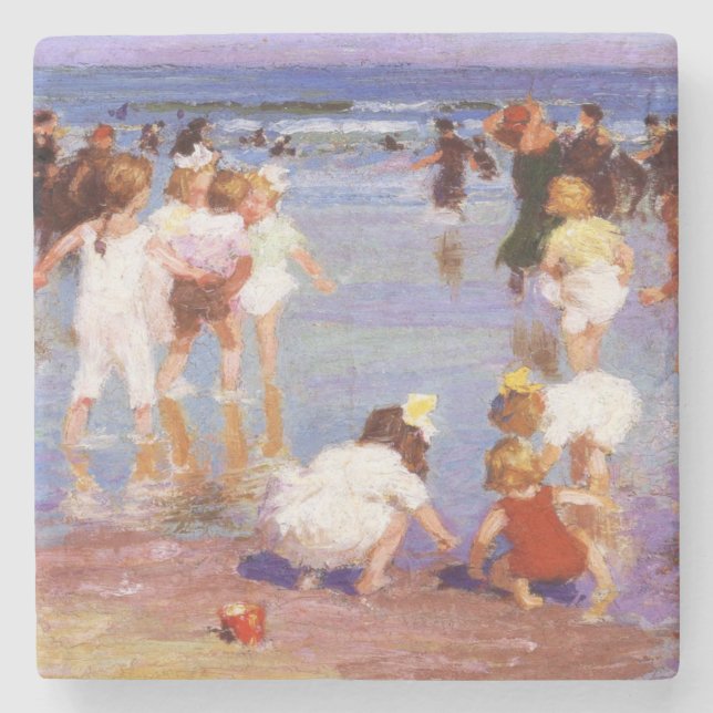 Porta-copo De Pedra Happy Days at Beach (por E.H. Potthast) (Frente)