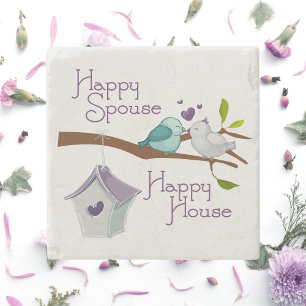 Porta-copo De Pedra Happy Spouse Happy House Cartoon Love Birds