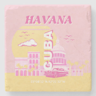Porta-copo De Pedra Havana Cuba - Pink Preppy Art