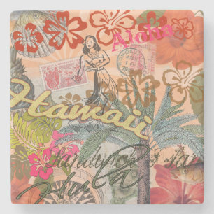Porta-copo De Pedra Hawaii Hula Viagem Flower Vintage