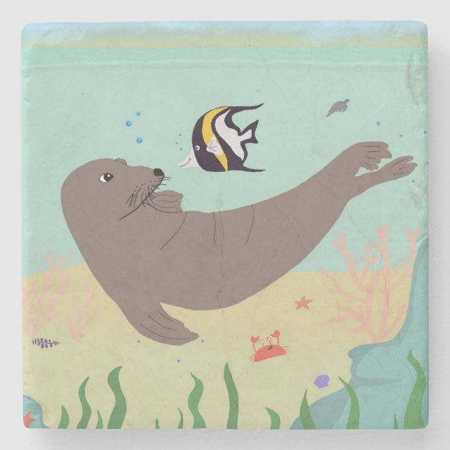 Porta-copo De Pedra Hawaiian Monk Seal (Frente)