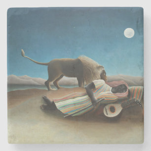 Porta-copo De Pedra Henri Rousseau Sleeping Gypsy Lion Painting