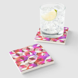 Porta-copo De Pedra Hexágonos brancos, vermelhos a rosa sobre fundo ve
