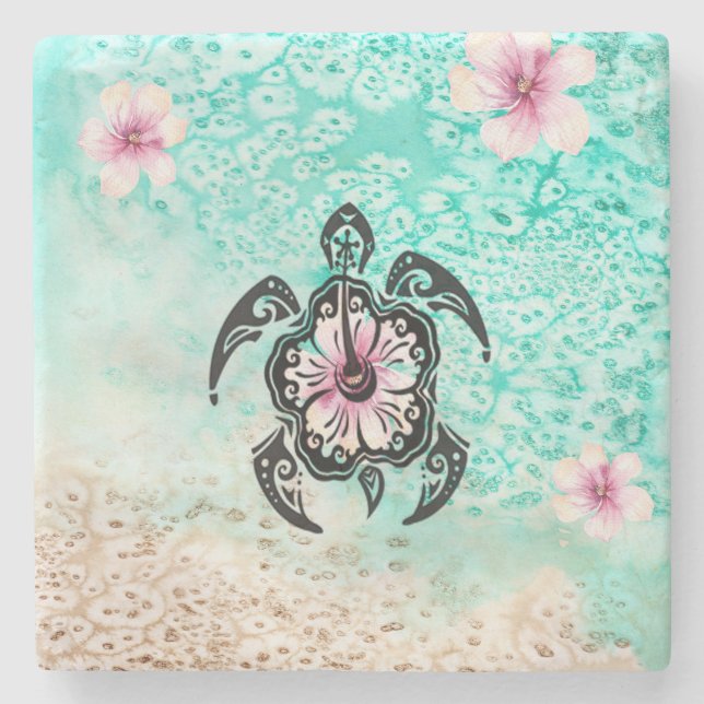 Porta-copo De Pedra Hibiscus Turtle (Frente)