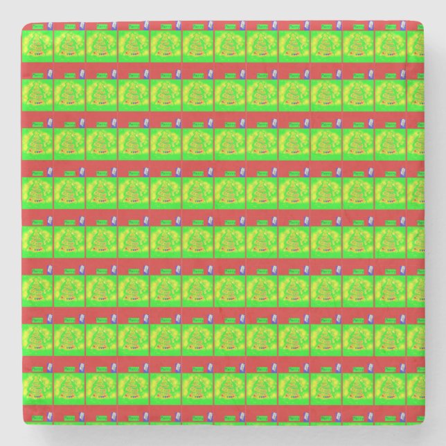 Porta-copo De Pedra História de Natal Festiva "Feliz" (Frente)