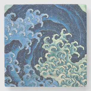 Porta-copo De Pedra Hokusai Feminine Wave Vintage Ocean