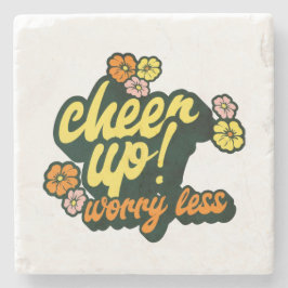 PORTA-COPO DE PEDRA HOME DECOR CHEER UP WORRY LESS STONE COASTERS 