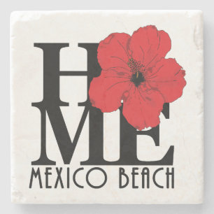 Porta-copo De Pedra HOME Mexico Beach Red Hibiscus