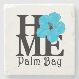 Porta-copo De Pedra HOME Palm Bay Hibisco Azul