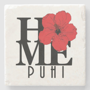 Porta-copo De Pedra HOMe Puhi Hawaii red Hibiscus