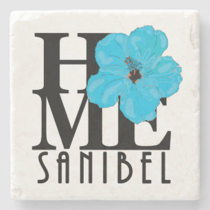 Porta-copo De Pedra HOME Sanibel Blue Hibiscus