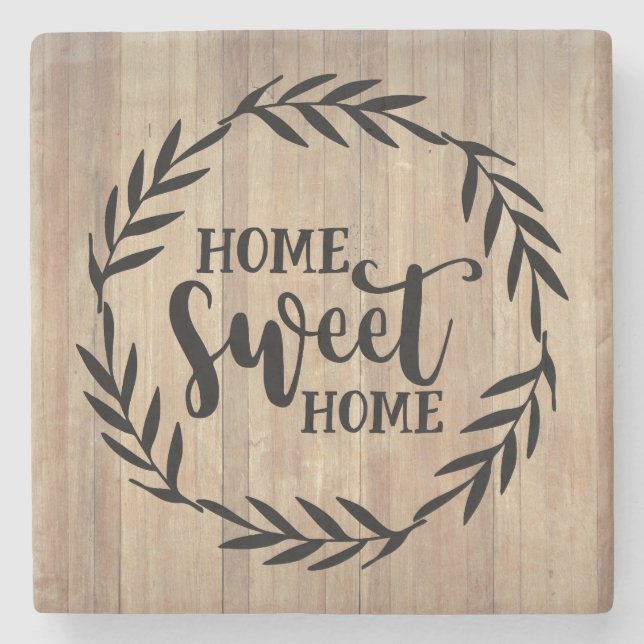 Porta-copo De Pedra Home Sweet Home - Wood Design - (Frente)