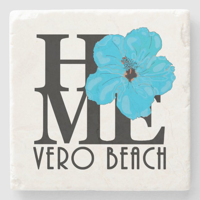 Porta-copo De Pedra HOME Vero Beach Blue Hibiscus (Frente)