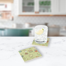 Porta-copo De Pedra Hora do chá e mel em verde