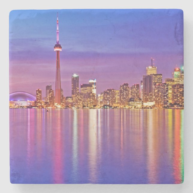 Porta-copo De Pedra Horizonte de Toronto ao Crepúsculo (Frente)