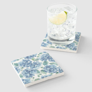 Porta-copo De Pedra Hortênsia Blues Padrão de Flor de Aquarela em Fl