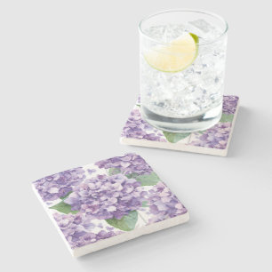 Porta-copo De Pedra Hortênsia Roxa Aquarela Floral Lavanda Flor