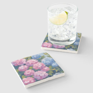 Porta-copo De Pedra Hortênsias de Verão   Flores Costeiras Rosa e Azul