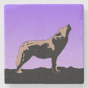 Porta-copo De Pedra Howling Wolf no Sunset - Arte Original da Vida Sel