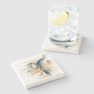 Porta-copo De Pedra Hummingbird Elegante Por Aquarela Monograma Com No