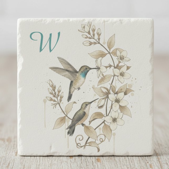 Porta-copo De Pedra Hummingbird Stone Coaster - Nature Art (Hummingbird initial stone coaster)
