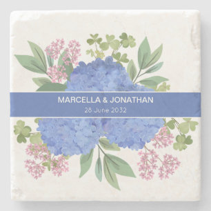 Porta-copo De Pedra Hydrangeas Azul Personalizado do Buquê Moderno
