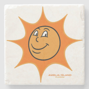 Porta-copo De Pedra Ilha Amelia Grande Sol Sorridente Vintage