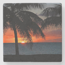 Porta-copo De Pedra Ilhas Virgens Caribe Sunset Palm Trees