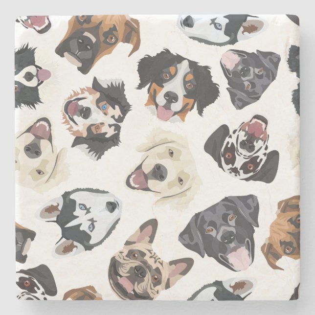 Porta-copo De Pedra Ilustração alegre com cães (Frente)