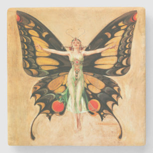 Porta-copo De Pedra Ilustração da Mulher Voadora Flapper Butterfly