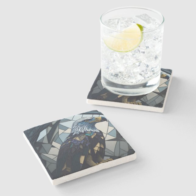Porta-copo De Pedra Ilustração de Águia Balda de Vidro Estreita (Lateral)
