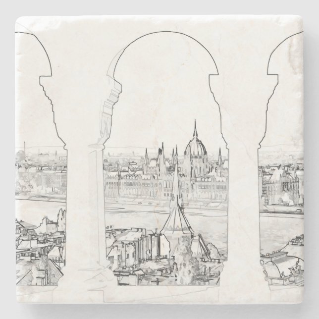 Porta-copo De Pedra Ilustração de Budapeste e parlamento húngaro (Frente)
