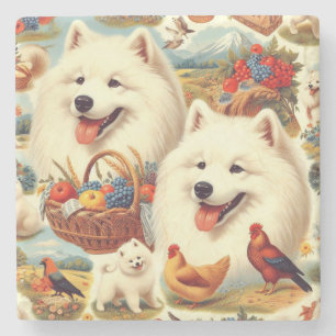 Porta-copo De Pedra Ilustração de Cão Samoyed Vintage