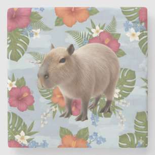 Porta-copo De Pedra Ilustração de Capivara Animal em Aquarela Fofa