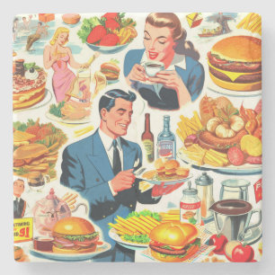 Porta-copo De Pedra Ilustração de Comidas da Vintage 1950s