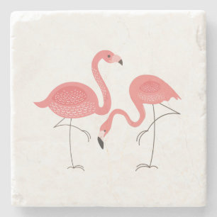 Porta-copo De Pedra Ilustração de Flamingos Rosa-Bonito