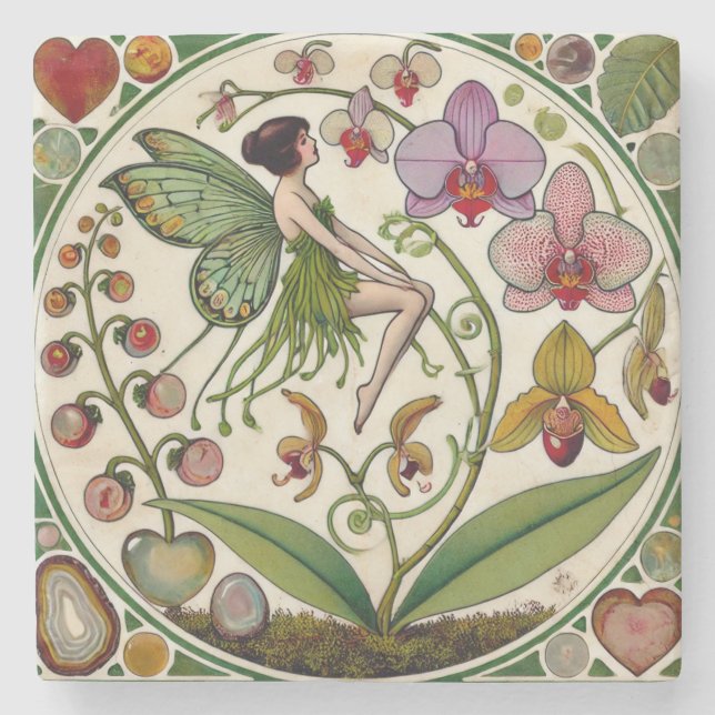 Porta-copo De Pedra Ilustração de Flor Orquídea (Frente)