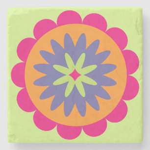 Porta-copo De Pedra ilustração de formas florais laranja e rosa