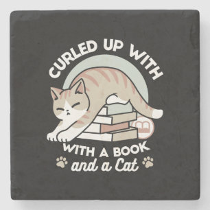 Porta-copo De Pedra Ilustração de Gato do Livro ao Longo - Enrolada e