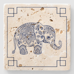 Porta-copo De Pedra Ilustração do Elefante de Paisley Azul