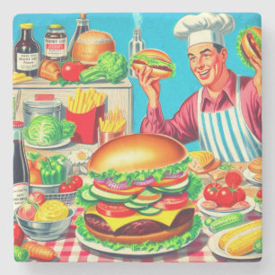 Porta-copo De Pedra Ilustração em Quadrinhos Retro Hamburger