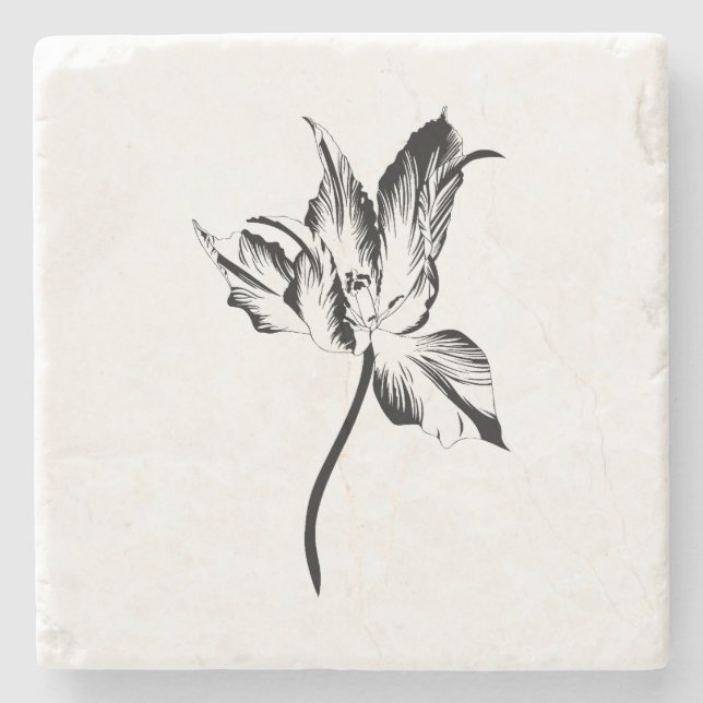 Porta-copo De Pedra Ilustração floral da linha das tulipas. (Frente)