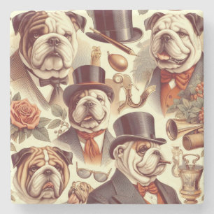 Porta-copo De Pedra Ilustração Inglesa Vintage Bulldog Invisível