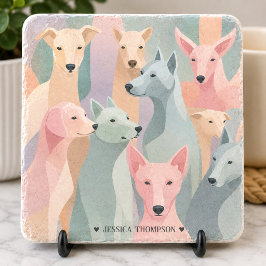 Porta-copo De Pedra Ilustração Minimalista de Cachorros em Cores Paste