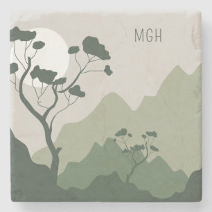 Porta-copo De Pedra Ilustração personalizada da natureza do monograma