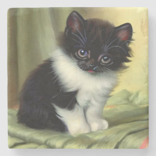 Porta-copo De Pedra Ilustração Vintage Tuxedo Kitten