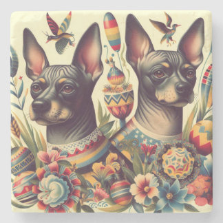 Porta-copo De Pedra Ilustração Vintage Xoloitzcuintle